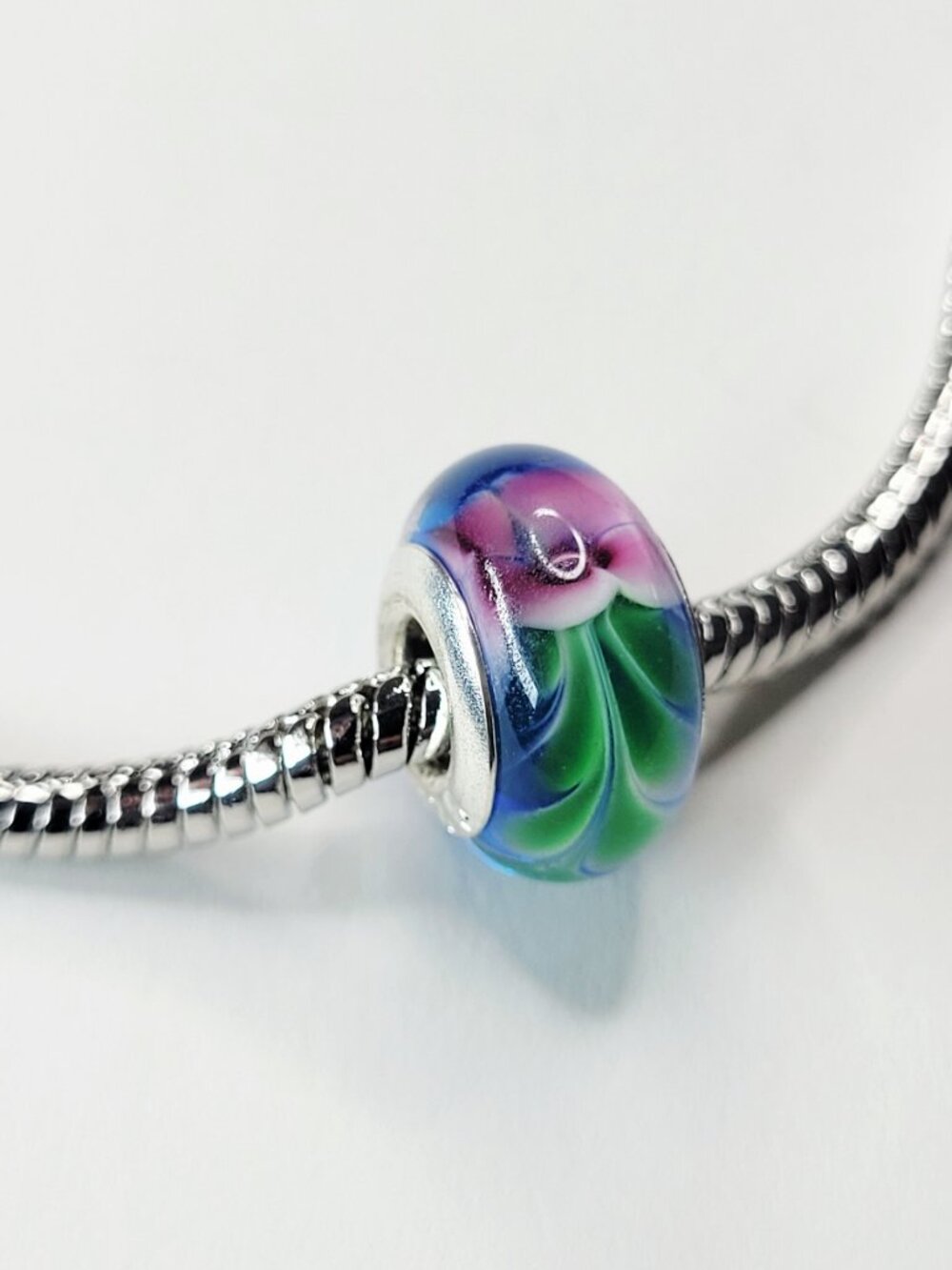 NWT S925 For Pandora Charm Bracelets Murano Glass Blue Pink Green Floral Bead